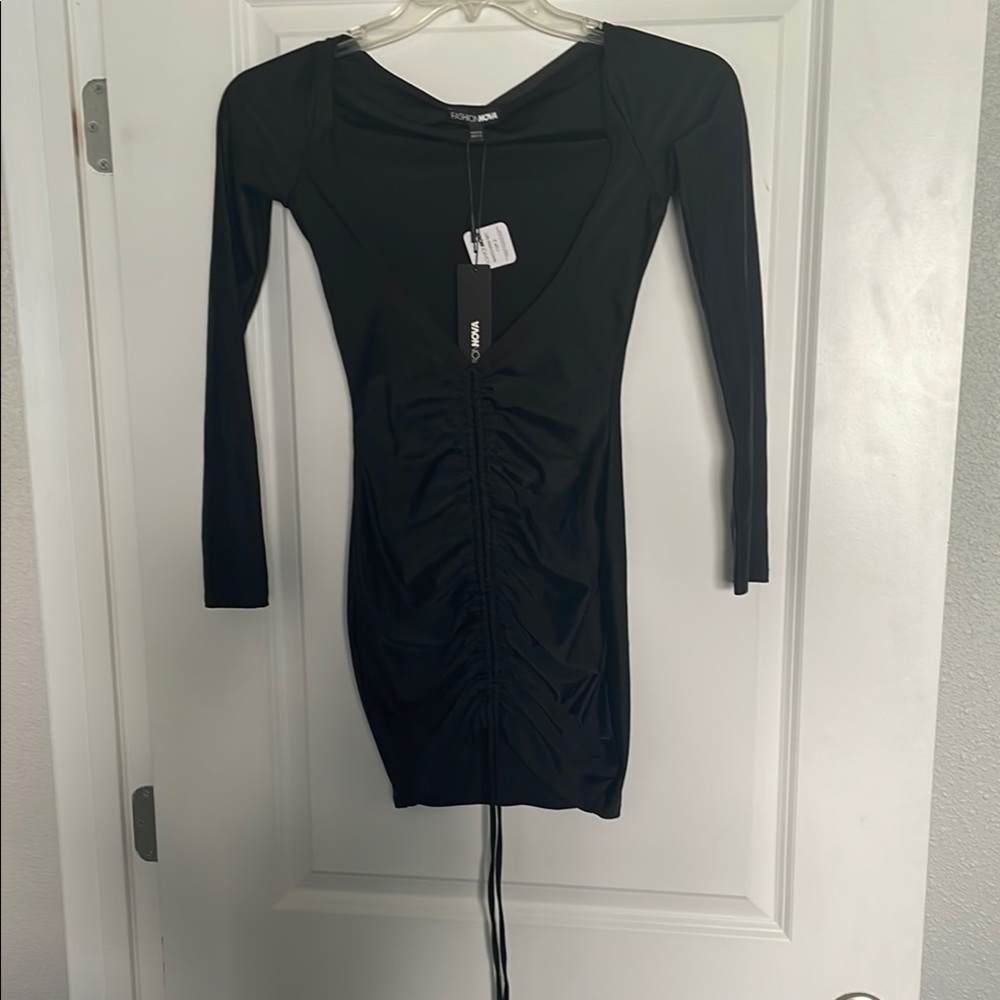 Fashion Nova Black V-Neck Bodycon Dress